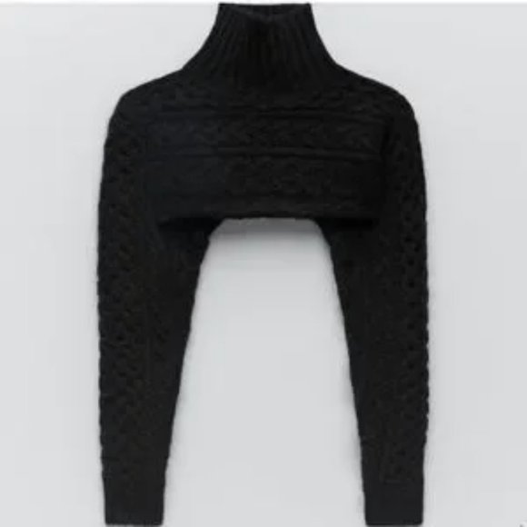 ZARA Cable Knit Arm Warmer Sweater Black - Picture 7 of 9